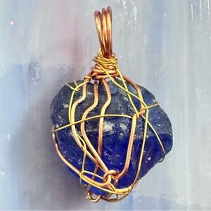 Artisan Blue Beach Glass Pendant, Wire Wrapped, Sea Beach Glass Handmade 3035 P